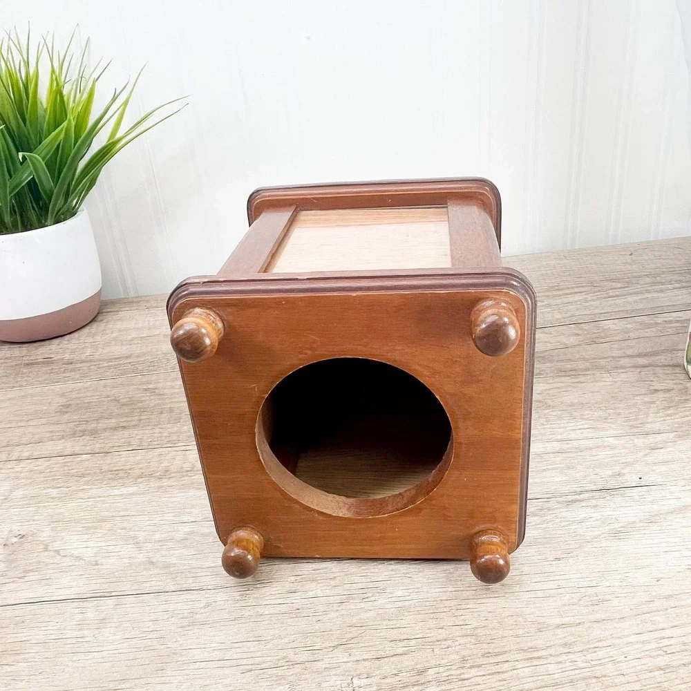 Midcentury Modern Walnut Lazy‎ Susan Photo Stand - Musical Wooden Picture Frame